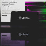 OpenAI logo on a screen with text background.