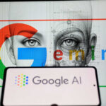 Google Gemini AI logo and abstract face design