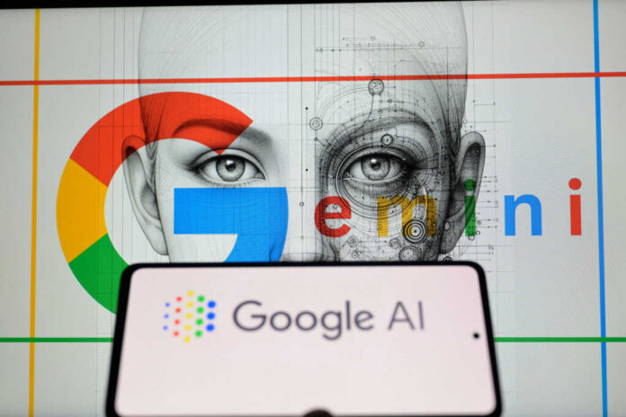 Google Gemini AI logo and abstract face design
