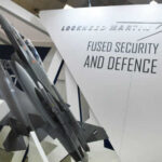 Model airplanes on display with Lockheed Martin branding