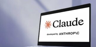 Laptop displaying the Claude logo developed by Anthropic