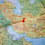 A map of the Middle East with a red pushpin marking a location