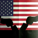 Welfare Dependency: Democrats’ Alleged Power Play Silhouetted handshake over United States flag background