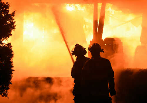 Firefighters battling intense blaze at night