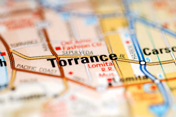 Close-up view of a map highlighting Torrance