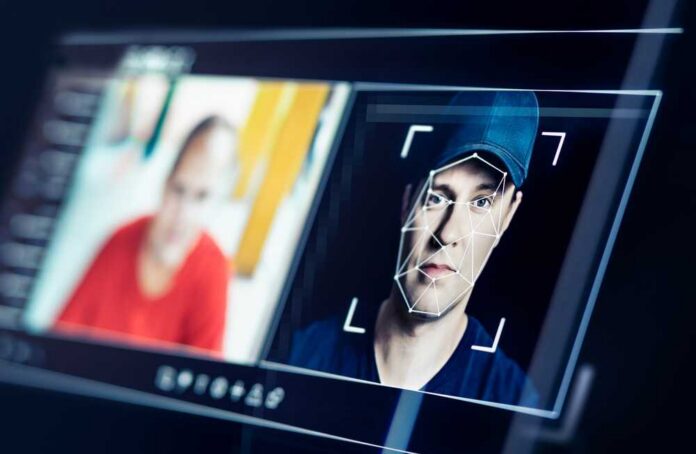 A digital interface displaying facial recognition analysis of two individuals