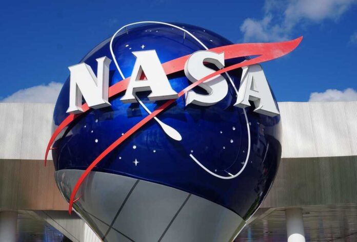 NASA logo displayed on a large globe structure