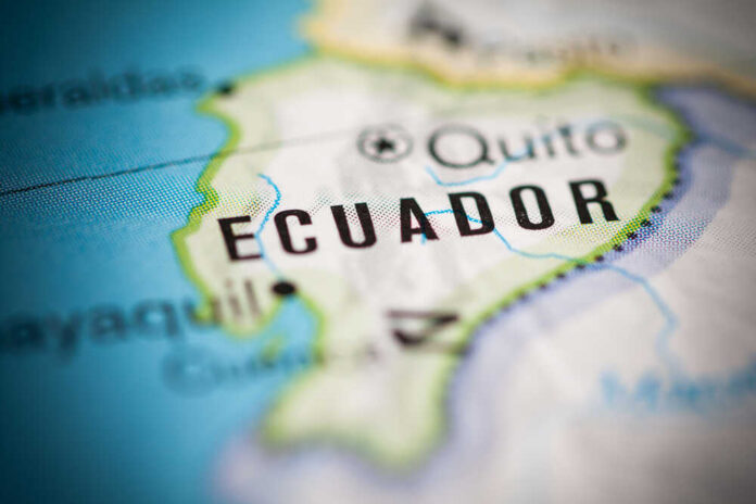Close-up of a map highlighting Ecuador