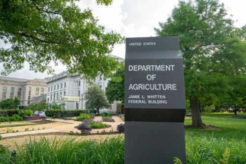 Department of Agriculture building with garden in foreground
