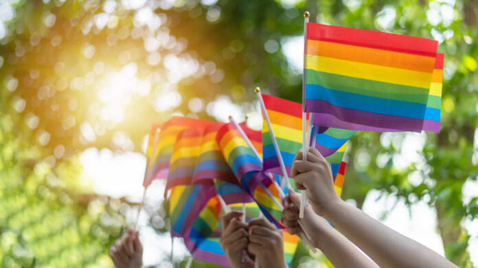 Lgbt,Pride,Or,Lgbtq+,Gay,Pride,With,Rainbow,Flag,For Hands waving rainbow pride flags outdoors