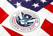 Department of Homeland Security seal on American flag