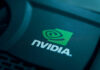 Close-up of the NVIDIA logo on a graphics card