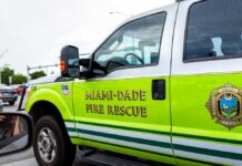 Miami-Dade Fire Rescue vehicle parked at an intersection