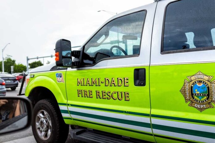 Miami-Dade Fire Rescue vehicle parked at an intersection