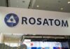 Logo of Rosatom displayed at an exhibition
