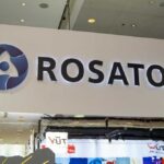 Logo of Rosatom displayed at an exhibition