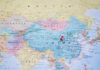 Map of Asia highlighting China with a red location pin