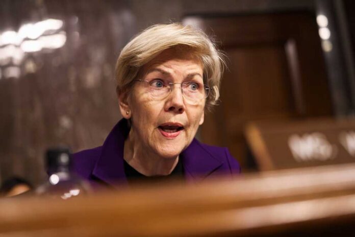 A woman in a purple blazer speaking during a senate hearing