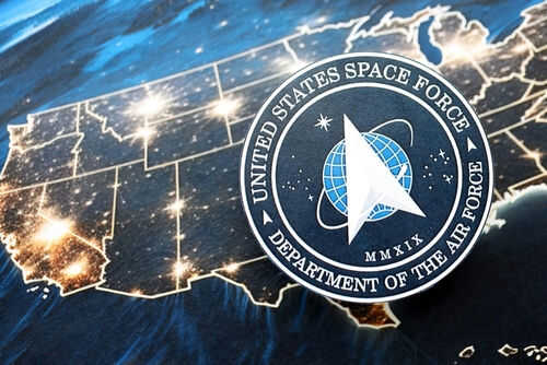 United States Space Force emblem over US map.