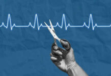 Parliament Act Gambit on Assisted Dying Hand holding scissors near heartbeat line illustration
