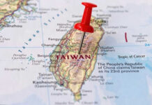 Dangerous Turns Rattle Taiwan Patrols Map with red pin on Taiwan island