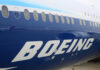 Boeing airplane fuselage with windows and large logo