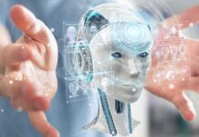 AI Spending Panic Hits Wall Street robot head hologram between outstretched hands