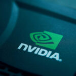 Close-up of the NVIDIA logo on a graphics card