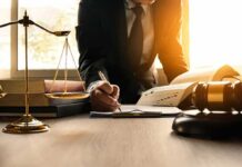 Congress Probes AI-Tainted Judgments Lawyer writing at desk with scales and gavel