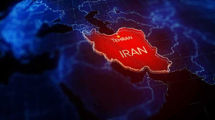 Iran highlighted on a digital map