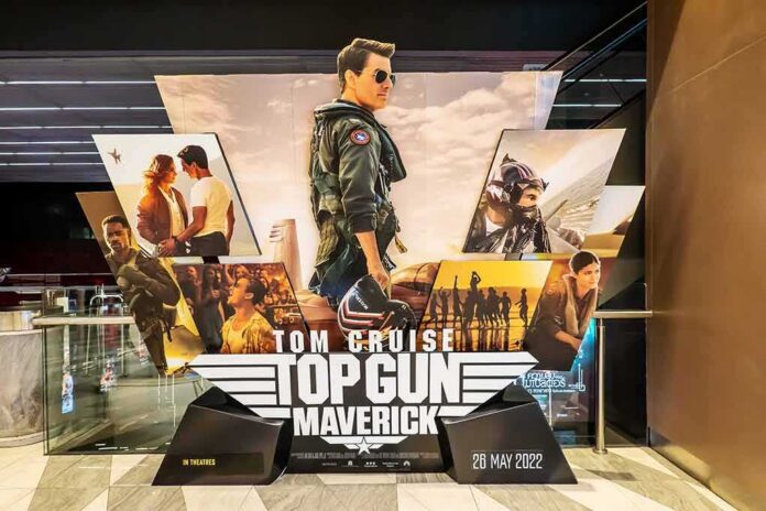 shutterstock_2146778353 Movie theater display for an aviation action film
