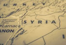 Map close-up of Syria and surrounding regions