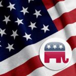 GOP Panic Money Floods Map – Safe Seats on Fire American flag with Republican elephant emblem