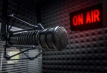 Clip Frenzy: Biden Bombshell? ‘48.5%’ Line Melts Feeds Close-up of a studio microphone with an illuminated on-air sign