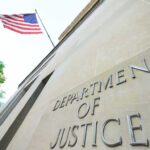 Department of Justice building with American flag