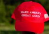 Red Texas Panic? Massive MAGA Spend Red baseball cap with political slogan and small U.S. flag patch