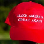 Red Texas Panic? Massive MAGA Spend Red baseball cap with political slogan and small U.S. flag patch