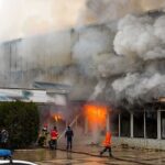 Horror At Ukraine Mall – Rescuers Hit In Second Strike firefighters respond to large building fire with heavy smoke