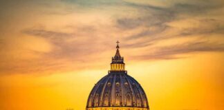 St. Peter's Basilica dome at sunset