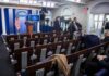 Media Meltdown Over 15-Minute Briefing White House press briefing room with empty seats and cameras