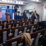 Media Meltdown Over 15-Minute Briefing White House press briefing room with empty seats and cameras