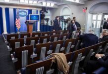 Media Meltdown Over 15-Minute Briefing White House press briefing room with empty seats and cameras