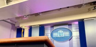Podium in White House press briefing room